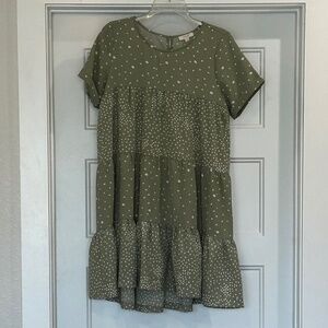 Spotted Green and White Short Ruffle Dress